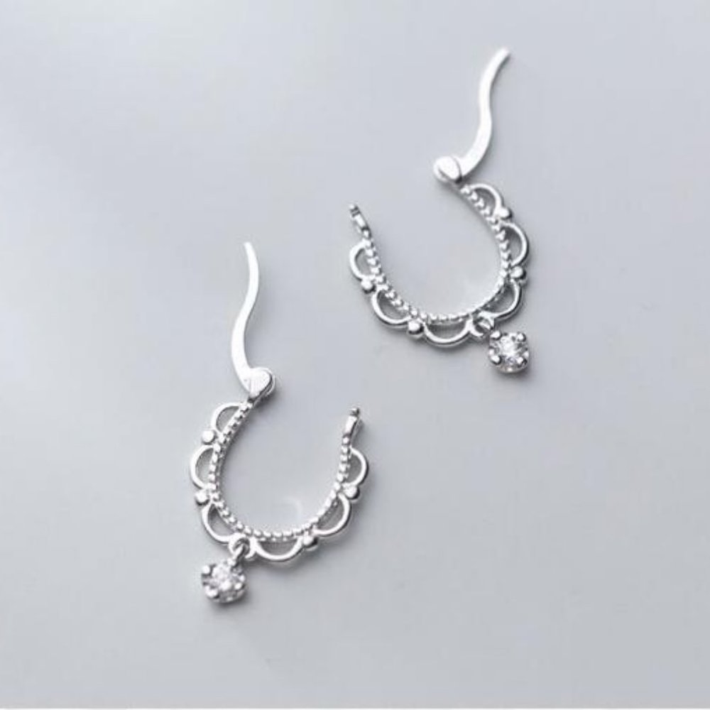 NEW 925 Sterling Silver Lace Diamond Huggie Hoops - Picture 7 of 11